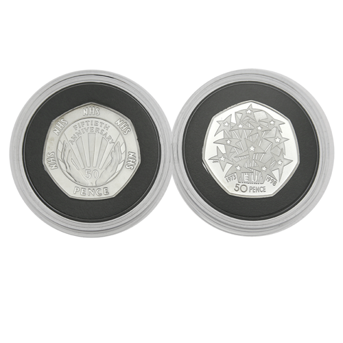 PreOwned 1998 UK NHS & EEC Proof Design Silver 50p 2Coin Set VAT