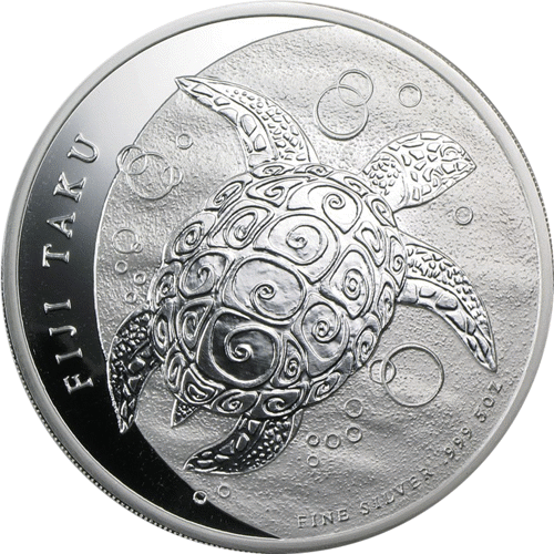 Pre-Owned Fiji Taku Turtle 5oz Silver Coin - Mixed Dates - VAT