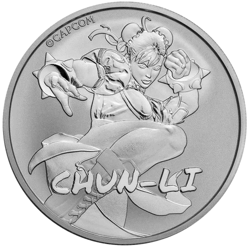 Pre-Owned 2022 Tuvalu Street Fighter Chun Li 1oz Silver Coin - VAT
