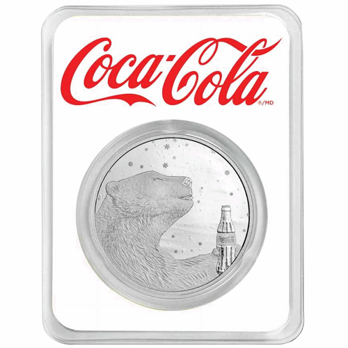 Pre-Owned Coca-Cola Polar Bear 1oz Silver Round - Carded | Out Of