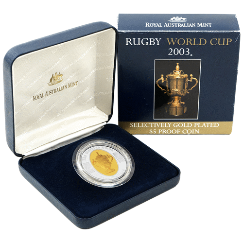 Pre-Owned 2003 Australian Rugby World Cup 1oz Gold-Plated Proof Silver ...
