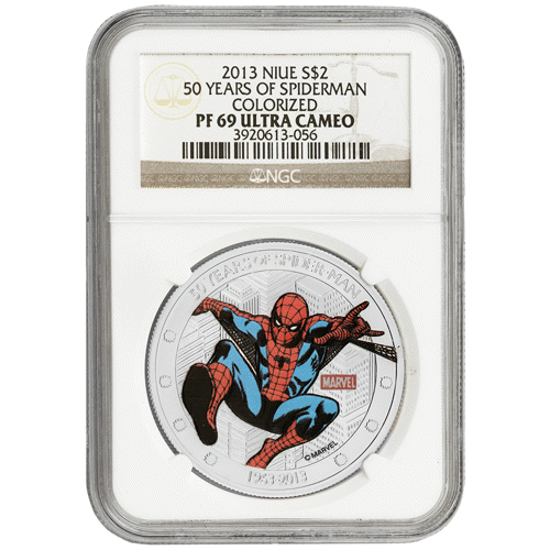 Pre-Owned 2013 Niue Spider-Man Colourised 1oz Proof Silver Coin