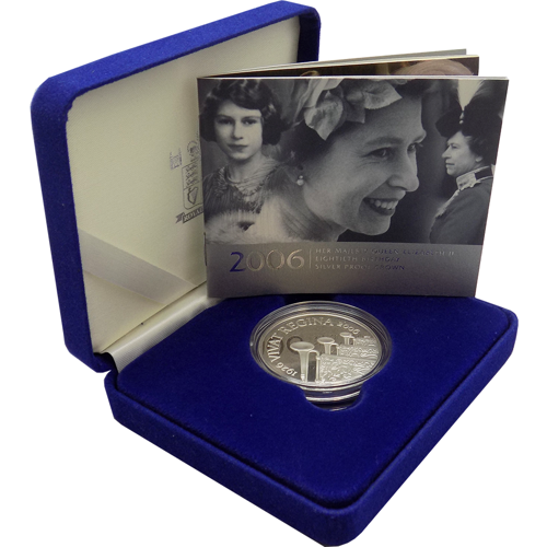 Pre-Owned 2006 UK Queen Elizabeth II 80th Birthday Silver Proof Crown ...