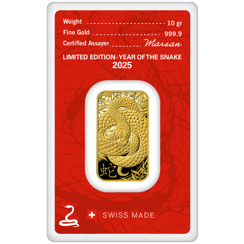 Argor-Heraeus 2025 Lunar Snake 10g Stamped Gold Bar | 10g Gold Bars |  Atkinsons Bullion