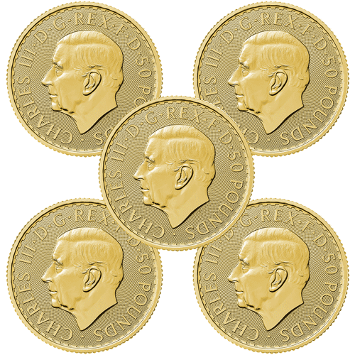 2023 UK King Charles III Britannia 1/2oz Gold Coin - Bundle of 5 Coins