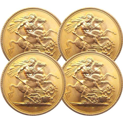 PreOwned UK Full Sovereign Gold Coin Mixed Dates Bullion Bundle (4 Coins) Out Of Stock