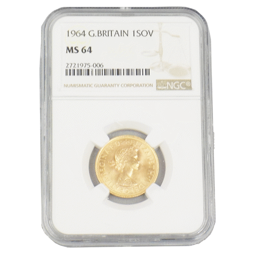 Pre-Owned 1964 UK Full Sovereign Gold Coin NGC Graded MS 64