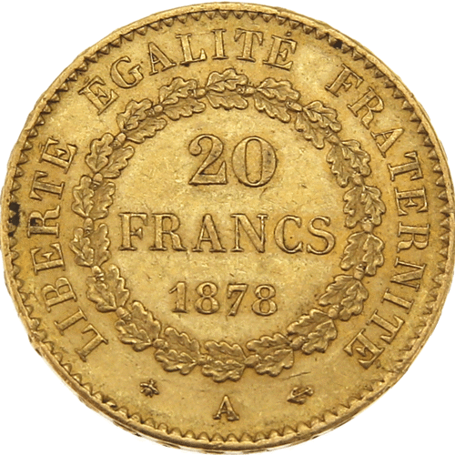 Pre-Owned 1878 French Angel 20 Franc Gold Coin | Out Of Stock
