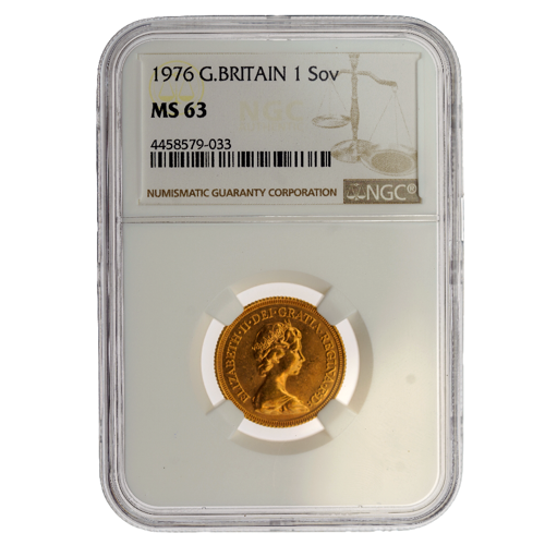 Pre-Owned 1976 UK Full Sovereign Gold Coin NGC Graded MS 63 - 4458579-033 |  Out Of Stock | Atkinsons Bullion