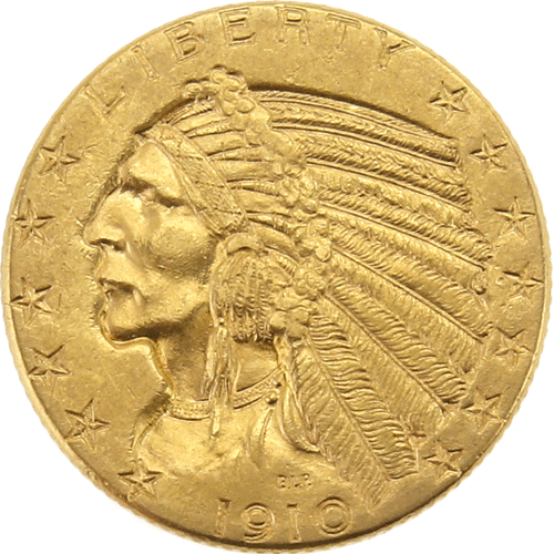 Pre-Owned 1910 USA 'Indian Head' Half Eagle $5 Gold Coin