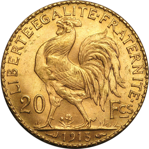 Pre-Owned 1913 French 20 Franc 'Rooster' Gold Coin | Out Of Stock