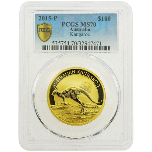 Pre-Owned 2015 Australian Kangaroo 1oz Gold Coin PCGS Graded MS70