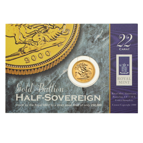 Pre-Owned 2000 UK Half Sovereign Gold Coin Carded Pre-Owned