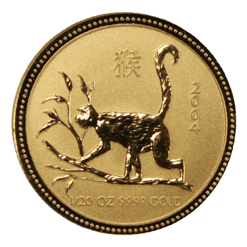 Baccarat　Monkey　gold 2004 Australia 1/20 oz Gold Lunar Monkey BU (SI, Colorized