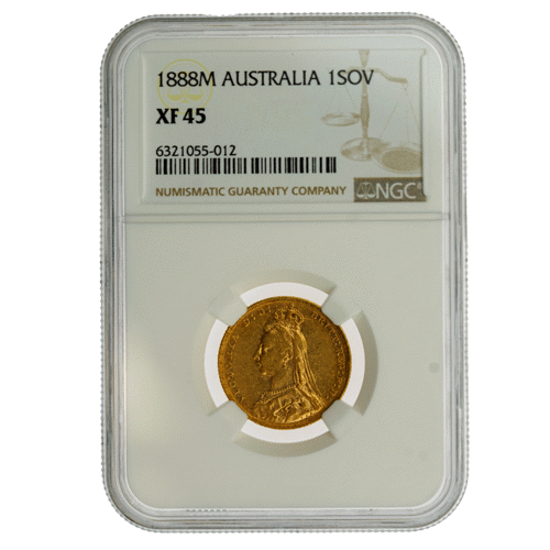 Pre-Owned 1888 Melbourne Mint Full Sovereign Gold Coin NGC Graded