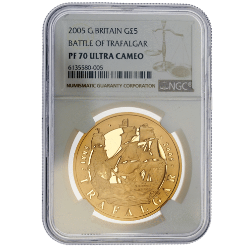 Pre-Owned 2005 UK Battle of Trafalgar £5 Proof Gold Coin - NGC