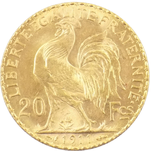 Pre-Owned 1911 French 20 Franc 'Rooster' Gold Coin | Out Of Stock