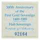Pre-Owned 1989 UK '500th Anniversary' Half Sovereign Proof Gold Coin