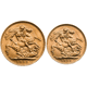 Pre-Owned 1909 UK Full and Half Sovereign Pair 2-Gold Coin Set