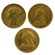 Pre-Owned UK Queen Victoria Portrait Full Sovereign Gold 3-Coin Collection